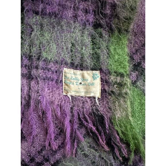 Vintage mohair blend throw blanket purple green 50x70”plaid moffat handloom - Picture 15 of 16